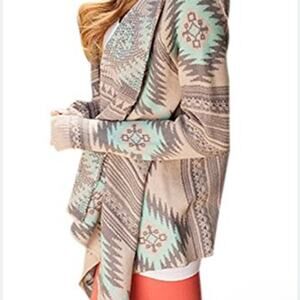 Dreamers Beige and Mint Aztec Cardigan Size M/L